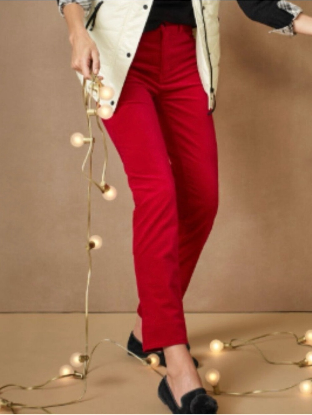 Talbots Petites 0P Red Velveteen Signature Straight-Leg Pants